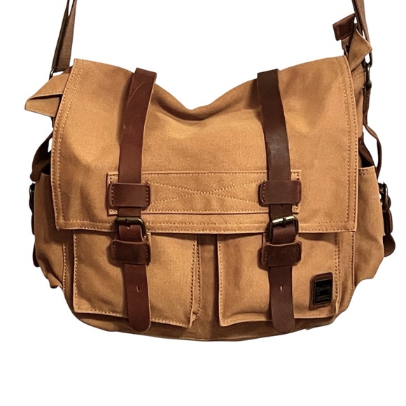 Berchirly Army Canvas And Leather Messenger Bag Laptop Lined